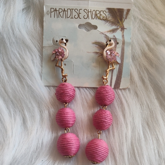 Pink Flamingo Rhinestone Dangle Earrings - Picture 1 of 5